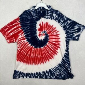 Polo Ralph Lauren Tie Dye Polo Shirt Mens 2XB Big Blue‎ Red White USA Americana